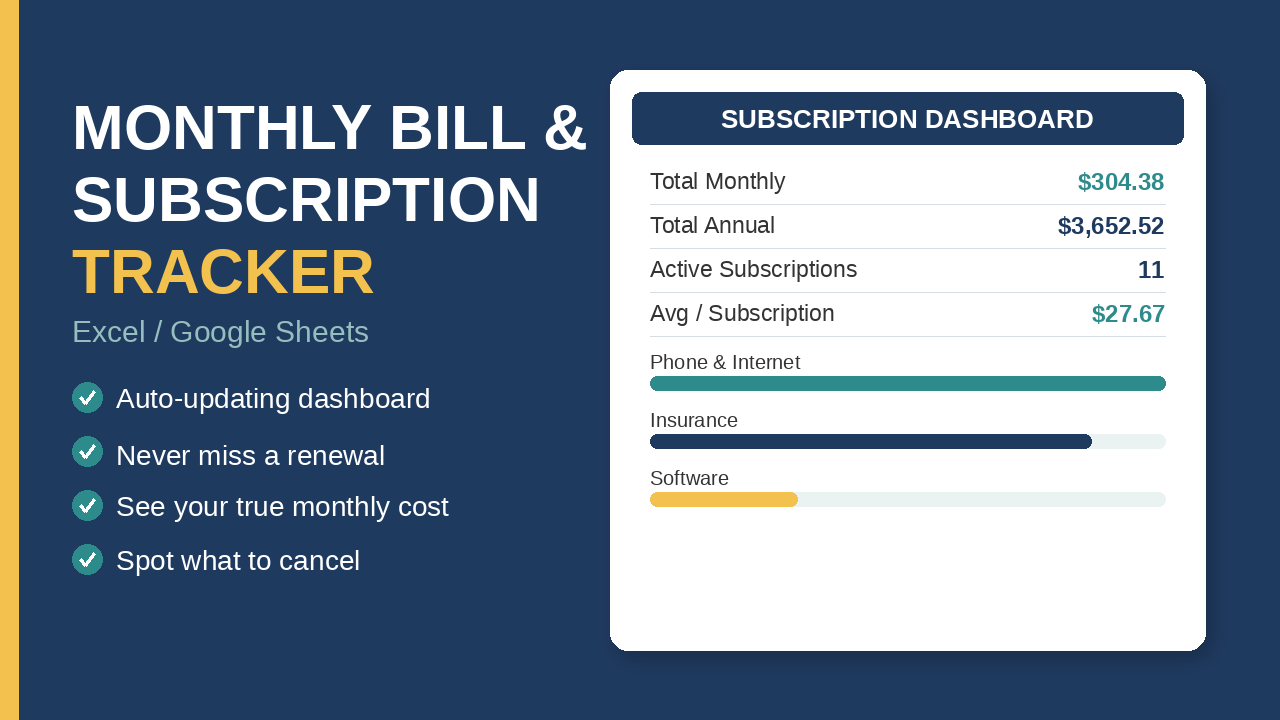 Monthly Bill & Subscription Tracker preview